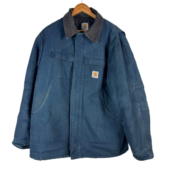 VINTAGE CARHARTT C03NVY Arctic Quilt Lined Zip Duck Canvas Jacket Men’s Size 50R - Picture 1 of 4